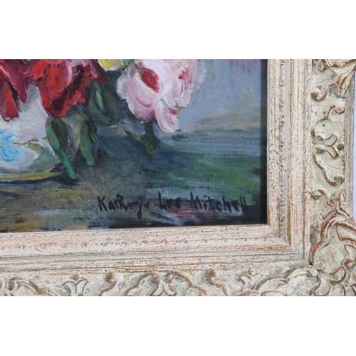 274 - KATHRYN LEE MITCHELL Still life vase of flowers Oil on board, signed lower right, 40cm x 50cm, frame... 