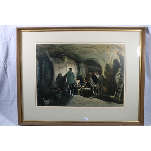 277 - JESUS MENESES DEL BARCO (Spanish 1924-2005)  *ARR* Untitled – figures in a wine cellar  Watercolour,... 