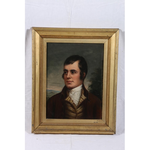 283 - 19TH CENTURY SCHOOL Bust-length portrait of Robert Burns Oil on board, unsigned, 29cm x 22cm, frame ... 