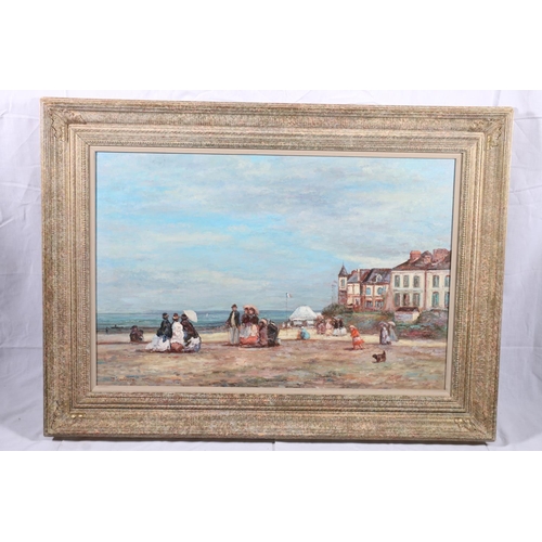 288 - J LAFEVRE (French Contemporary) French beach scene Oil on canvas, signed lower left, 49cm x 74cm, fr... 