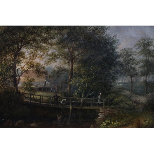 294 - 19TH CENTURY SCHOOL Mill and lade on a river Oil on board, unsigned, 27cm x 40cm, gilt frame 40cm x ... 