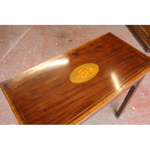 687 - 19th century mahogany and inlaid card table, with fold-over top, supported by gate-leg, 73 x 81 x 40... 