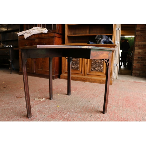 687 - 19th century mahogany and inlaid card table, with fold-over top, supported by gate-leg, 73 x 81 x 40... 