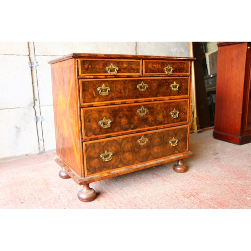 691 - William & Mary walnut and laburnum oyster veneered and banded chest of drawers (later handles) r... 