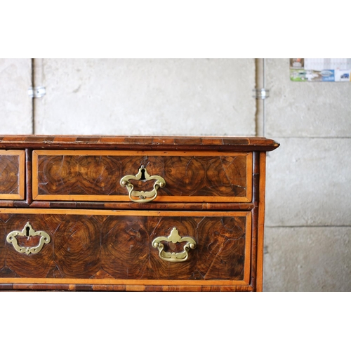 691 - William & Mary walnut and laburnum oyster veneered and banded chest of drawers (later handles) r... 