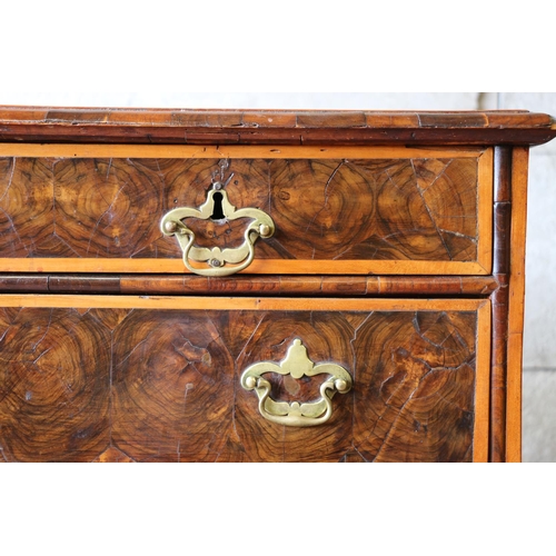 691 - William & Mary walnut and laburnum oyster veneered and banded chest of drawers (later handles) r... 