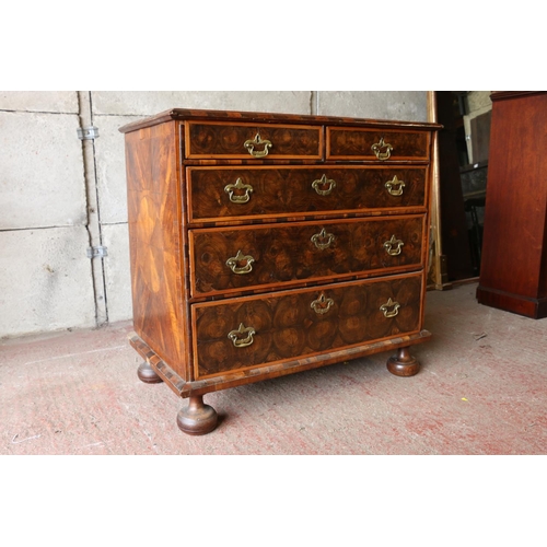 691 - William & Mary walnut and laburnum oyster veneered and banded chest of drawers (later handles) r... 