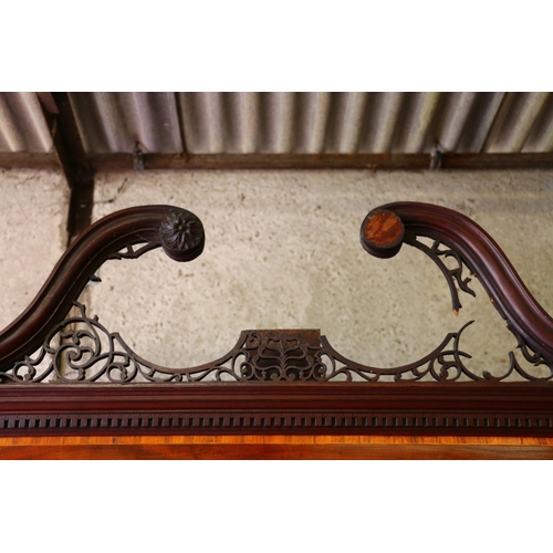 699 - George III mahogany chest on chest, dentil work cornice, the swan neck pediment with fret work, over... 