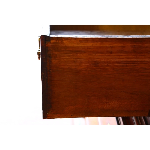 699 - George III mahogany chest on chest, dentil work cornice, the swan neck pediment with fret work, over... 