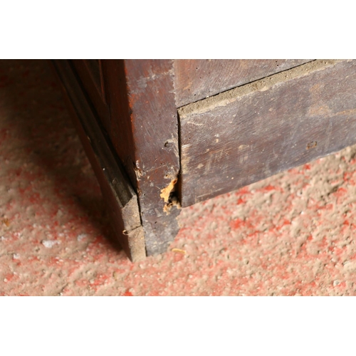 702 - 18th century French oak cabinet, with rectangular top, moulded edge, dentil cornice over two geometr... 