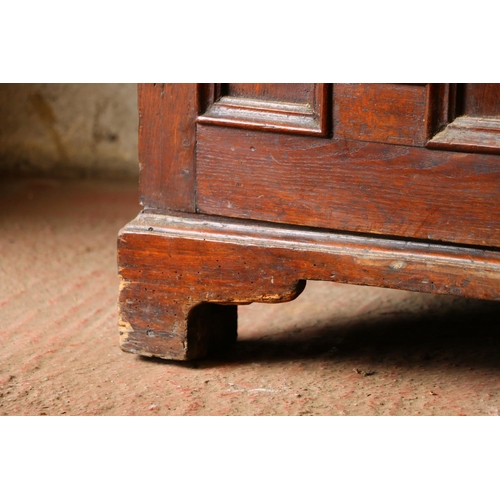 702 - 18th century French oak cabinet, with rectangular top, moulded edge, dentil cornice over two geometr... 