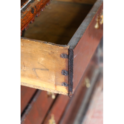 702 - 18th century French oak cabinet, with rectangular top, moulded edge, dentil cornice over two geometr... 