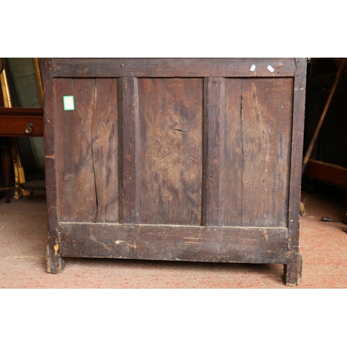 702 - 18th century French oak cabinet, with rectangular top, moulded edge, dentil cornice over two geometr... 