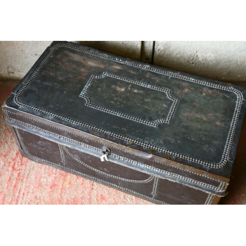 712 - Zanzibar chest, a camphor wood trunk, with studded metal exterior and unfitted interior, 35 x 78 x 4... 