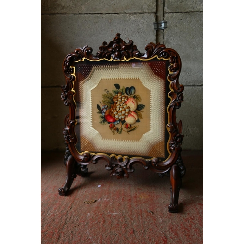 721 - Victorian tapestry and stumpwork panel depicting fruits, within  an elaborately carved  frame, 79 x ... 