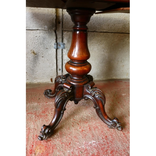 734 - Victorian mahogany fold-over card table, with revolving top, on turned and carved quadruped support,... 