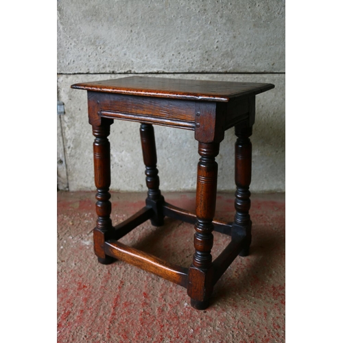 736 - 17th century style oak joint stool, 53 x 28 x 46cm.