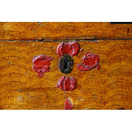 737 - 19th century pine travelling trunk, with scumbled exterior and tray to interior, two locks and metal... 