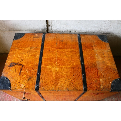 737 - 19th century pine travelling trunk, with scumbled exterior and tray to interior, two locks and metal... 