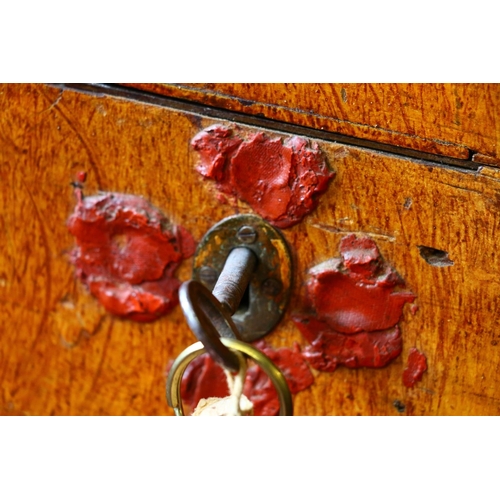 737 - 19th century pine travelling trunk, with scumbled exterior and tray to interior, two locks and metal... 