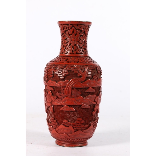 529 - Cinnabar Chinese vase depicting children playing, marked 