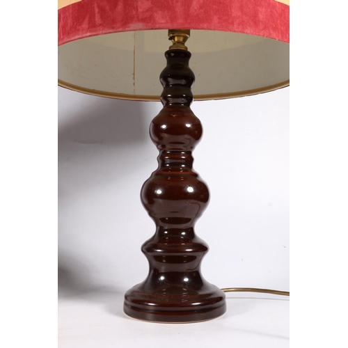 546 - Baluster shaped sang de boeuf table lamp, 50cm, and another of knopped form with shade.