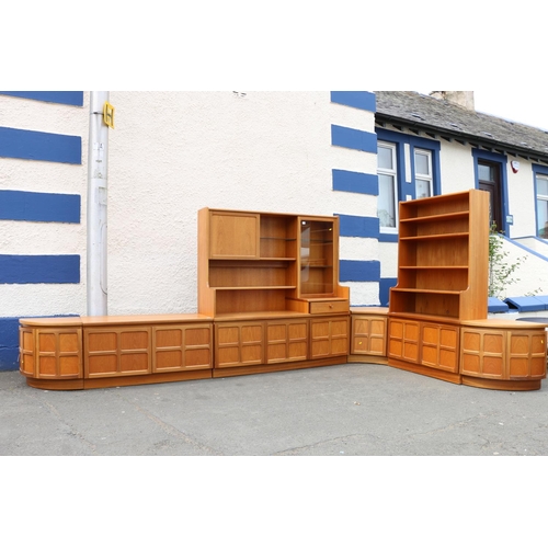 593 - Mid-century teak Nathan Furniture corner wall unit comprising six individually positionable pieces t... 