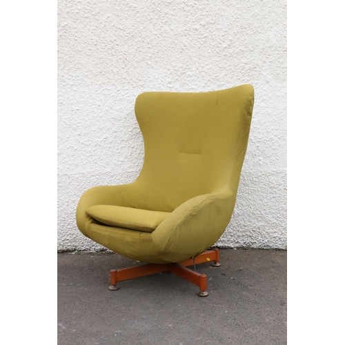 598 - Mid-century design swivel egg chair by Greaves & Thomas, upholstered in lime green fabric.