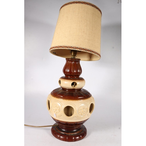 622 - Mid-century West German table lamp with brown glaze and additional interior bulb, 40cm to the top of... 