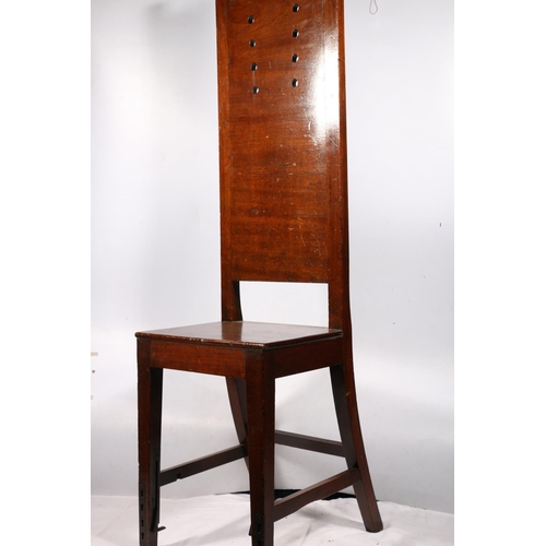 624 - Unusual 20th c. highback correction chair or restraint chair, 130 x 37 x 37cm.