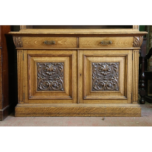 651 - Late 19th/early 20th century open bookcase, on base, with the moulded cornice over adjustable shelve... 