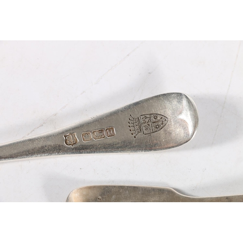 18 - Pair of oar pattern silver spoons by Josiah Williams & Co Exeter 1882, three others, a silv... 