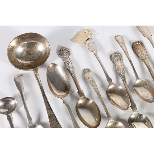 27 - Set of six Victorian silver single struck Queen's pattern teaspoons by JD, Glasgow 1850, a pair of s... 