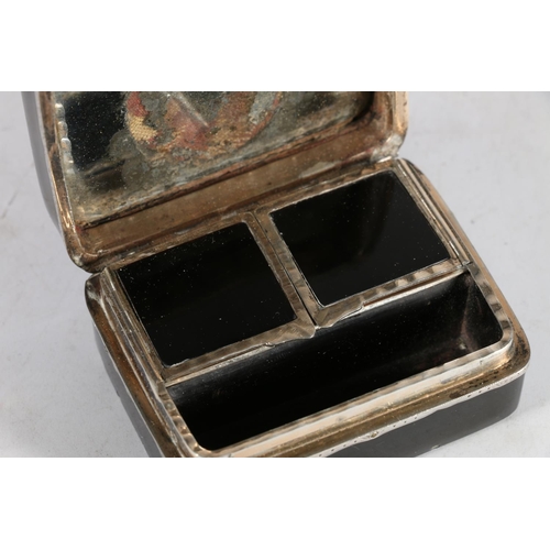 50A - Antique silver inlaid tortoiseshell etui case, a similar snuff box with mirrored lid and a jewellery... 