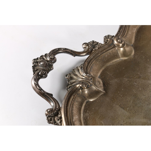 50F - George V silver twin-handled tray with piecrust Rococo scroll and acanthus border, having presentati... 