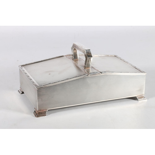 50S - George VI silver table cigarette box with central handle and Celtic knot border by W H Manton Ltd, B... 