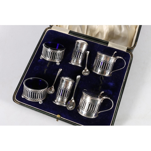 50U - George V silver six-piece cruet set with pierced bands by Haseler & Bill (E J Haseler & C Bi... 