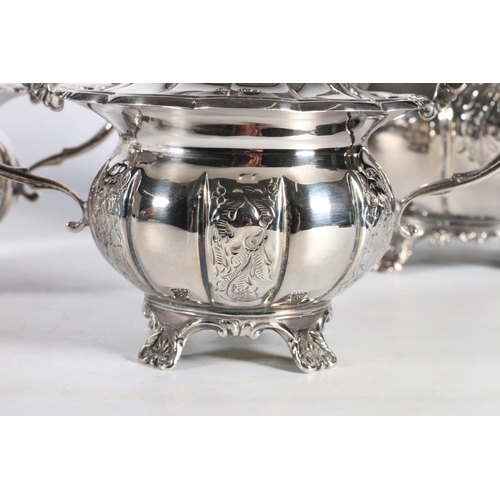 51 - Contemporary Elizabeth II silver four-piece tea service of pumpkin form decorated with embossed flor... 