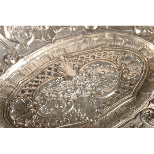 67B - Continental silver pierced and repousse rococo style footed dish marked 800, 26 x 20cm, 279g. 