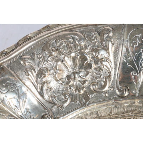 67B - Continental silver pierced and repousse rococo style footed dish marked 800, 26 x 20cm, 279g. 