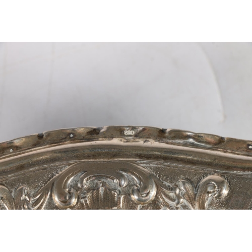 67B - Continental silver pierced and repousse rococo style footed dish marked 800, 26 x 20cm, 279g. 