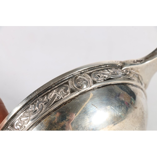 7 - Scottish silver quaich with Celtic knot dragon and boss band by Hamilton and Inches, Edinburgh, 1970... 