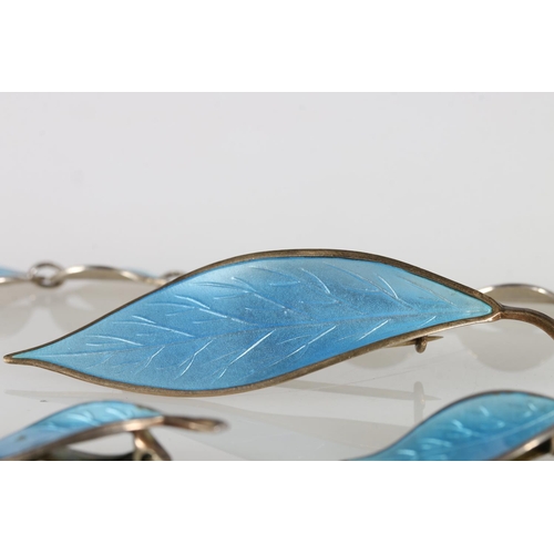 182 - Willy Winnaess for David Andersen of Norway, a Norwegian Sterling silver and pale blue enamel leaf l... 