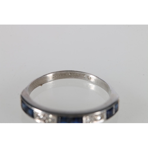 230 - 18ct white gold diamond and sapphire half hoop eternity ring, size R, 3.4g.