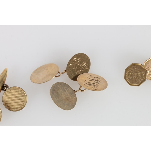 95 - Three pairs of 9ct gold cufflinks, 14.5g gross.