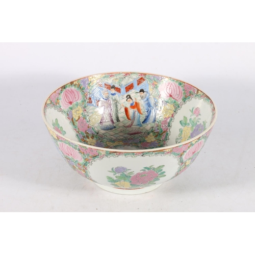 350A - Chinese famille rose punch bowl, painted in enamel soft colours and depicting an imperial court scen... 