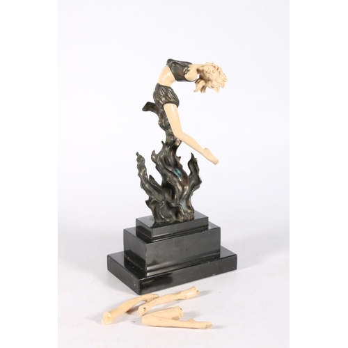 360A - Art Deco bronze, marble and Bakelite figure ‘The Flame Leaper’, after Ferdinand, 30cm.