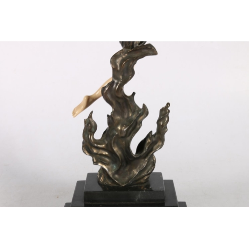 360A - Art Deco bronze, marble and Bakelite figure ‘The Flame Leaper’, after Ferdinand, 30cm.