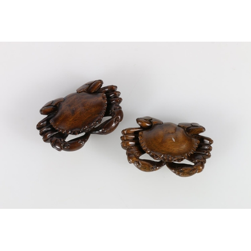 375A - Two carved wood netsukes in the form of crabs, both signed to underside, 6 x 4cm