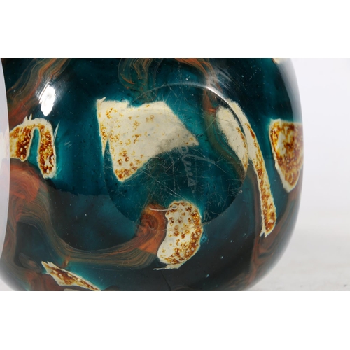 390A - Mdina Glass vase by Michael Harris, square cut, mallet shape, 20cm.